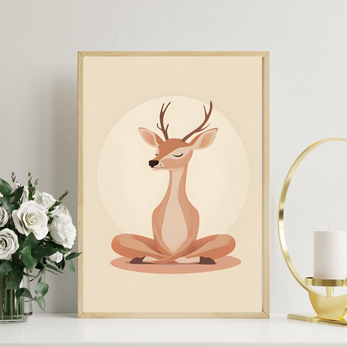 Meditating Deer Lotus Pose Minimalist Zen Yoga Studio Art Poster - Image 2