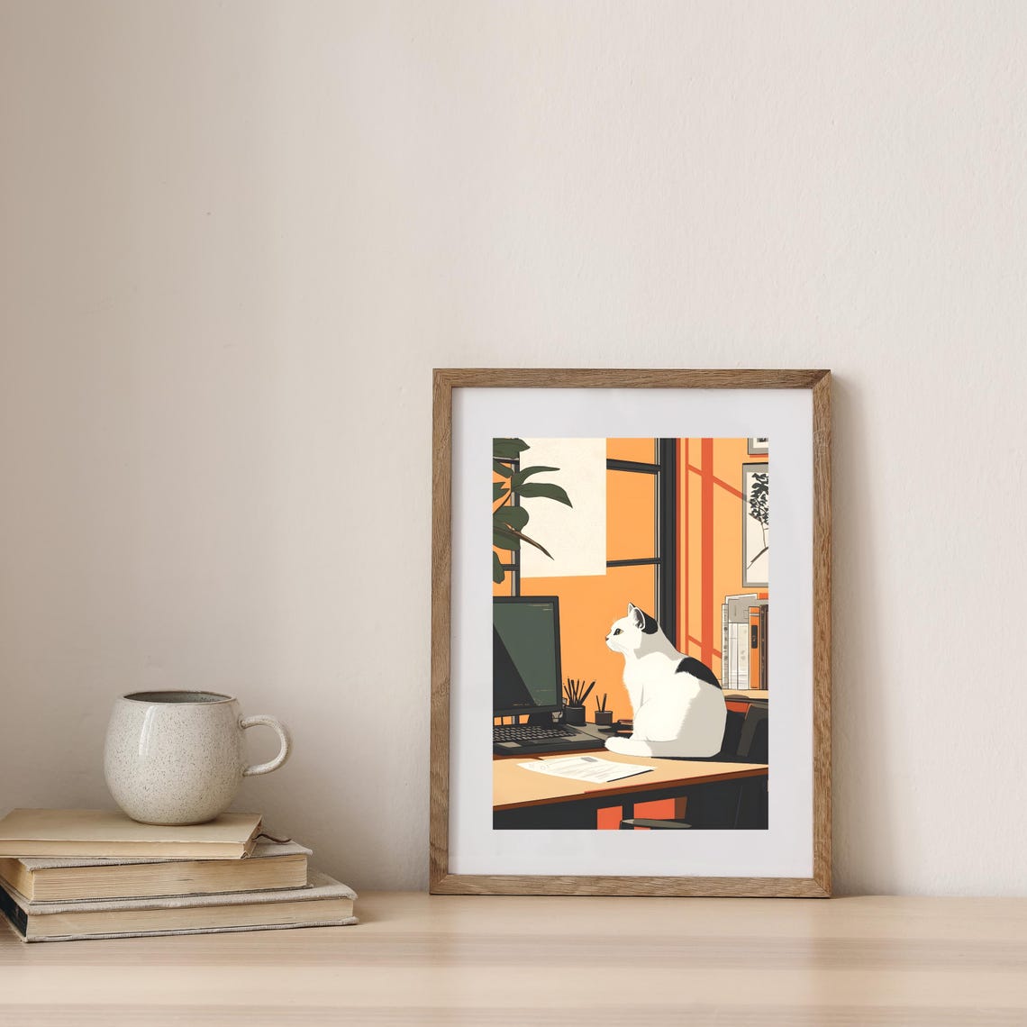 Cat Working at Desk Office Cozy Workspace Animal Nursery Art Poster - Image 6