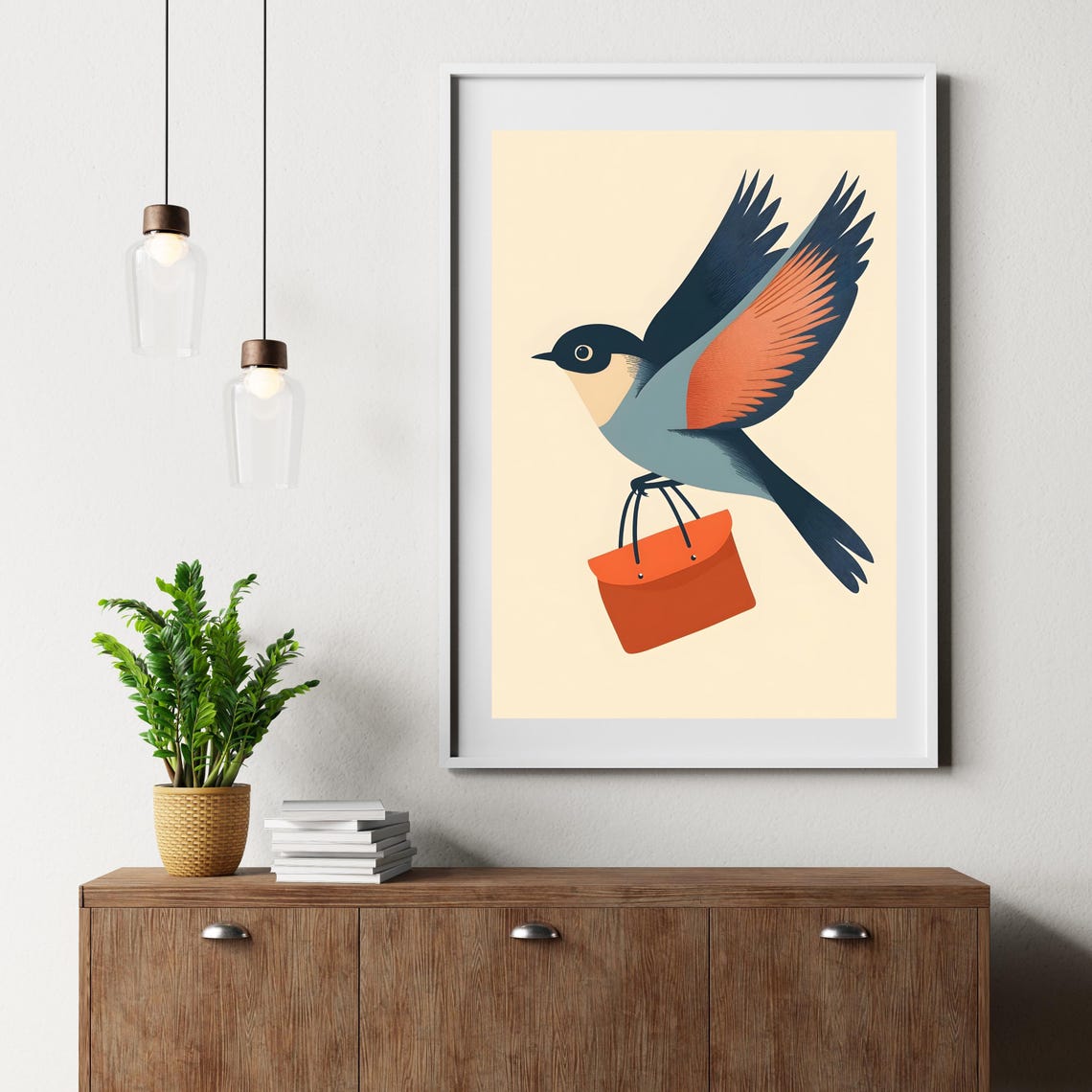 Stylized Bird in Flight Carrying an Orange Leather Satchel Poster - Image 4