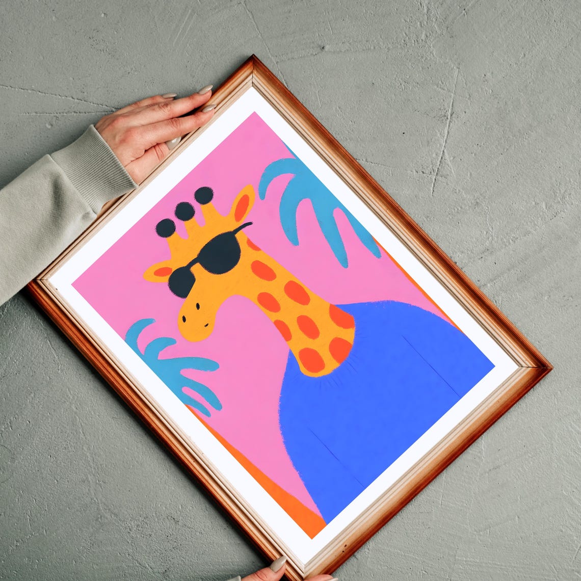 Cool Giraffe in Sunglasses and Blue Sweater on Hot Pink Poster - Image 4