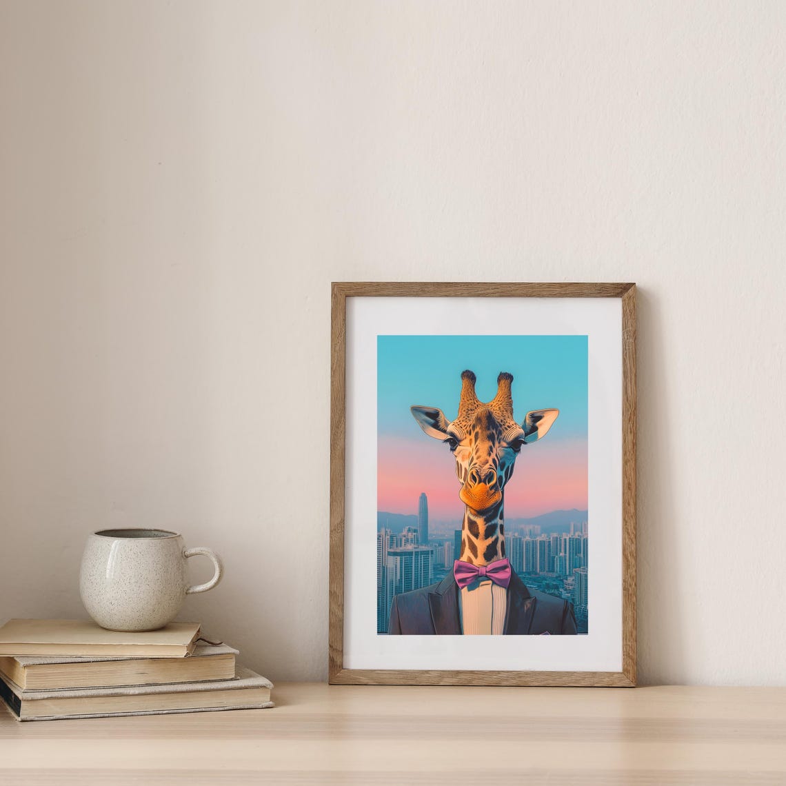 Elegant Giraffe in Tuxedo and Purple Bow Tie over a City Poster - Image 7