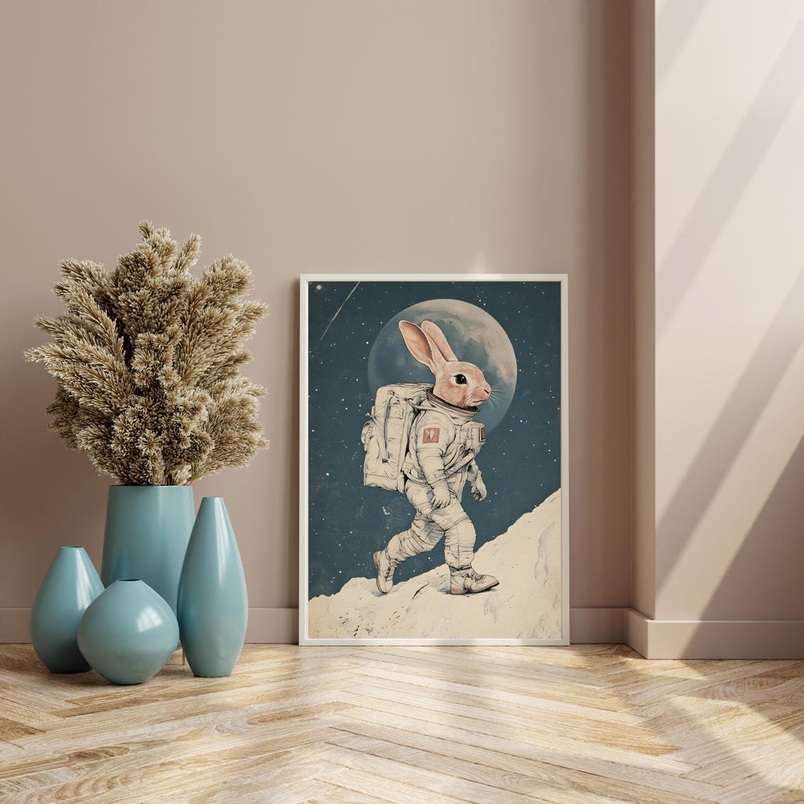 Astronaut Bunny Walking on the Moon Surface Vintage Space Poster - Image 8