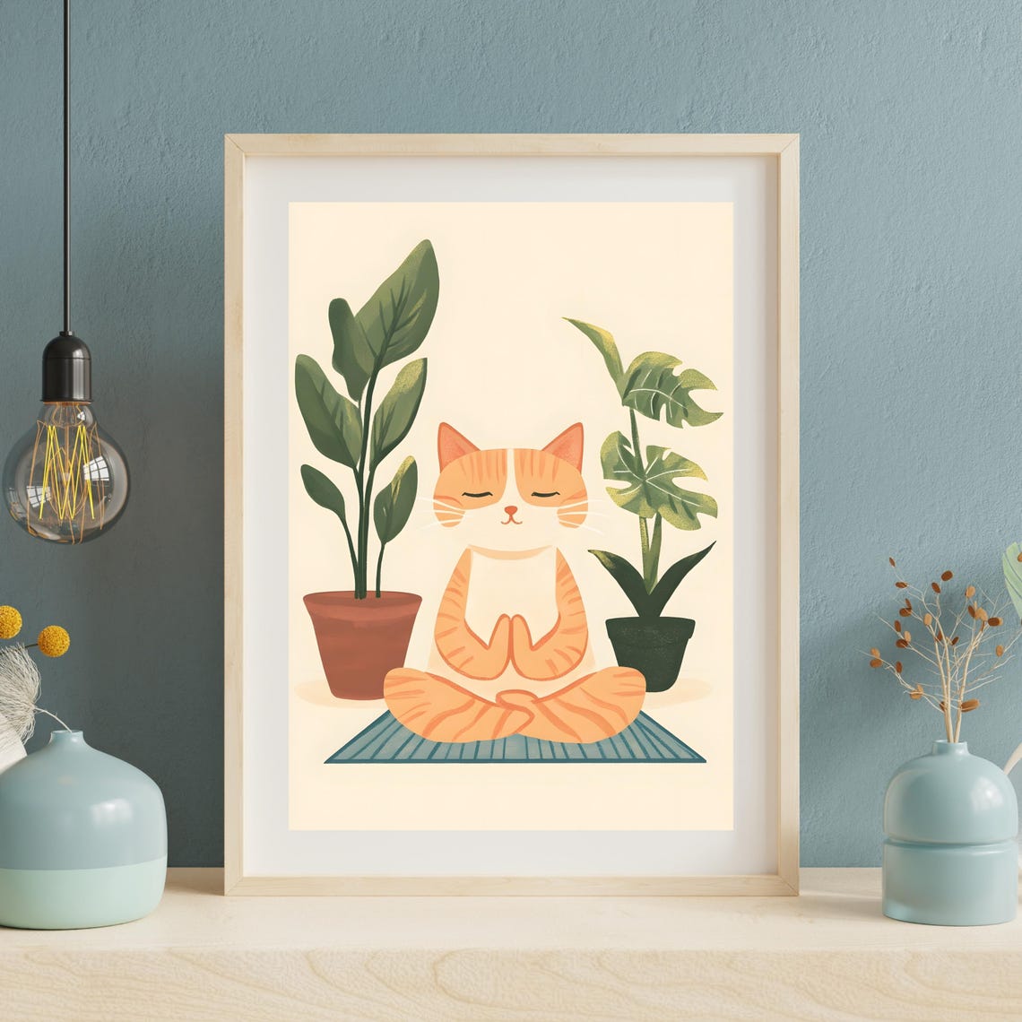Meditating Orange Tabby Cat in a Lotus Pose on a Yoga Mat Poster