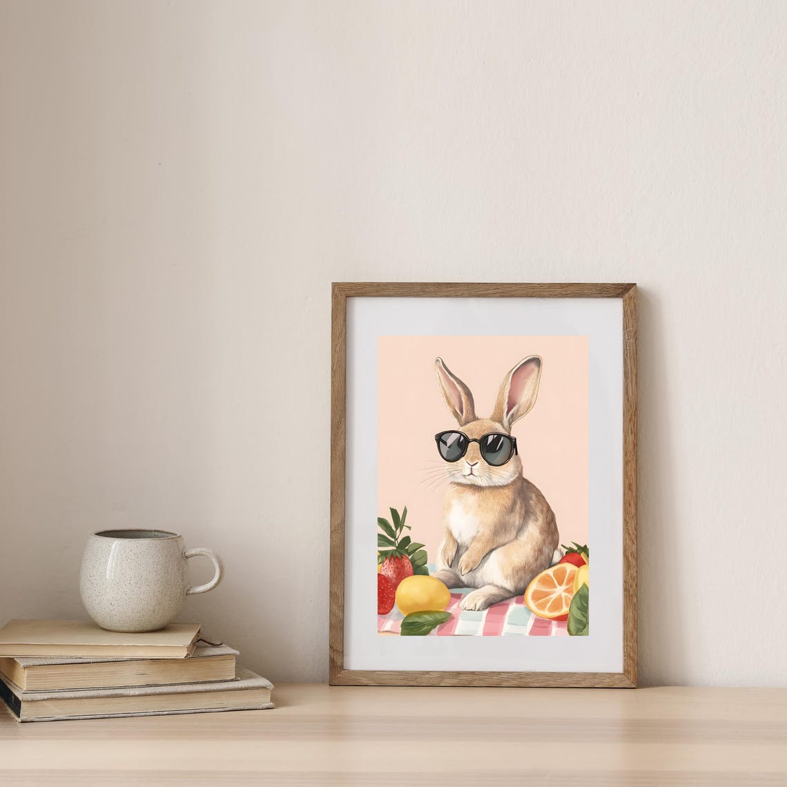 Cool Tan Rabbit in Sunglasses on Summer Fruit Picnic Blanket Poster - Image 3
