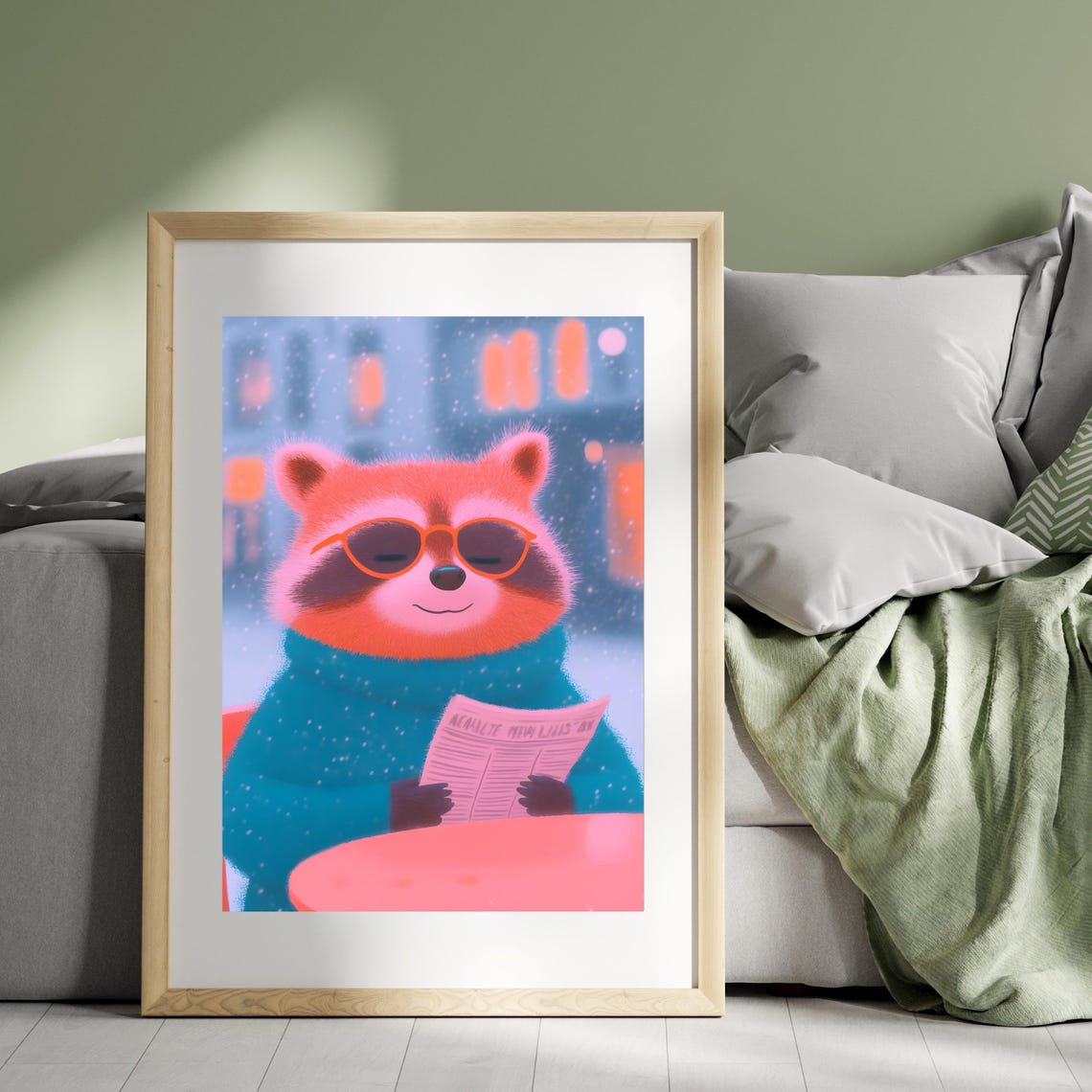 Red Panda In Sweater Reading Newspaper In Snowfall Winter Poster - Image 2