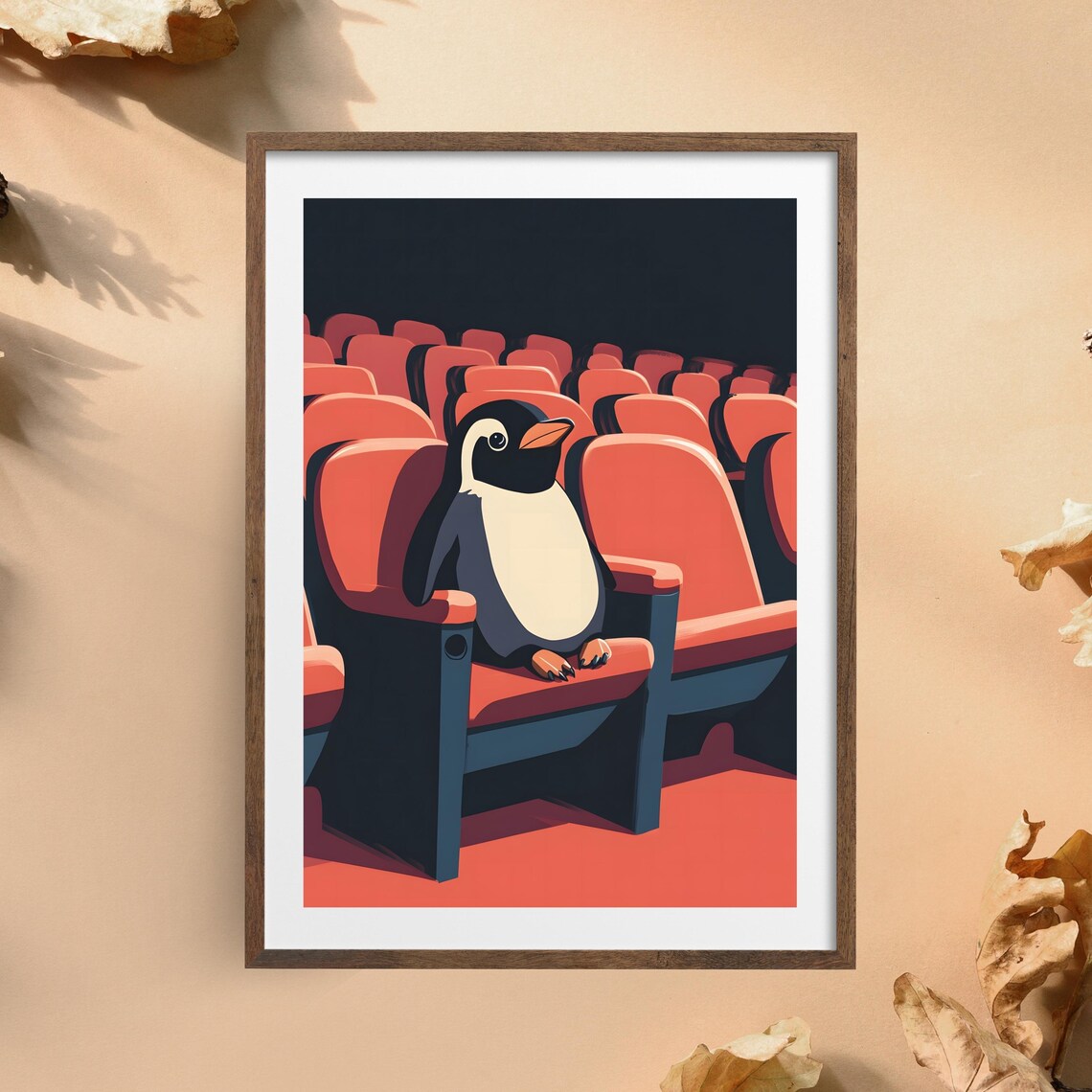 Penguin At The Theater Red Seats Cinema Night Animal Art Poster