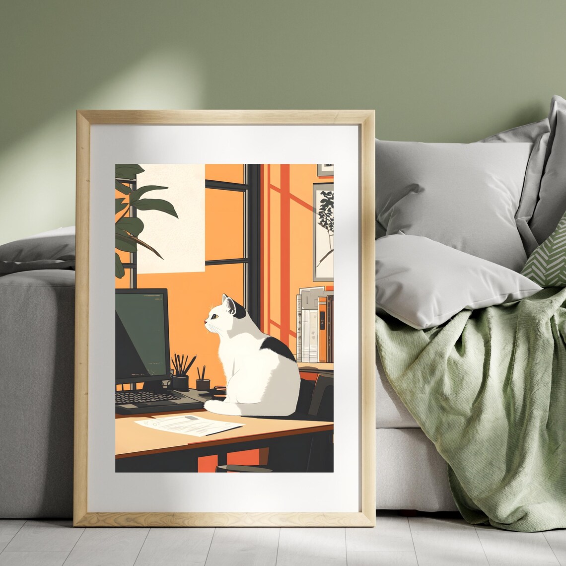 Cat Working at Desk Office Cozy Workspace Animal Nursery Art Poster - Image 8