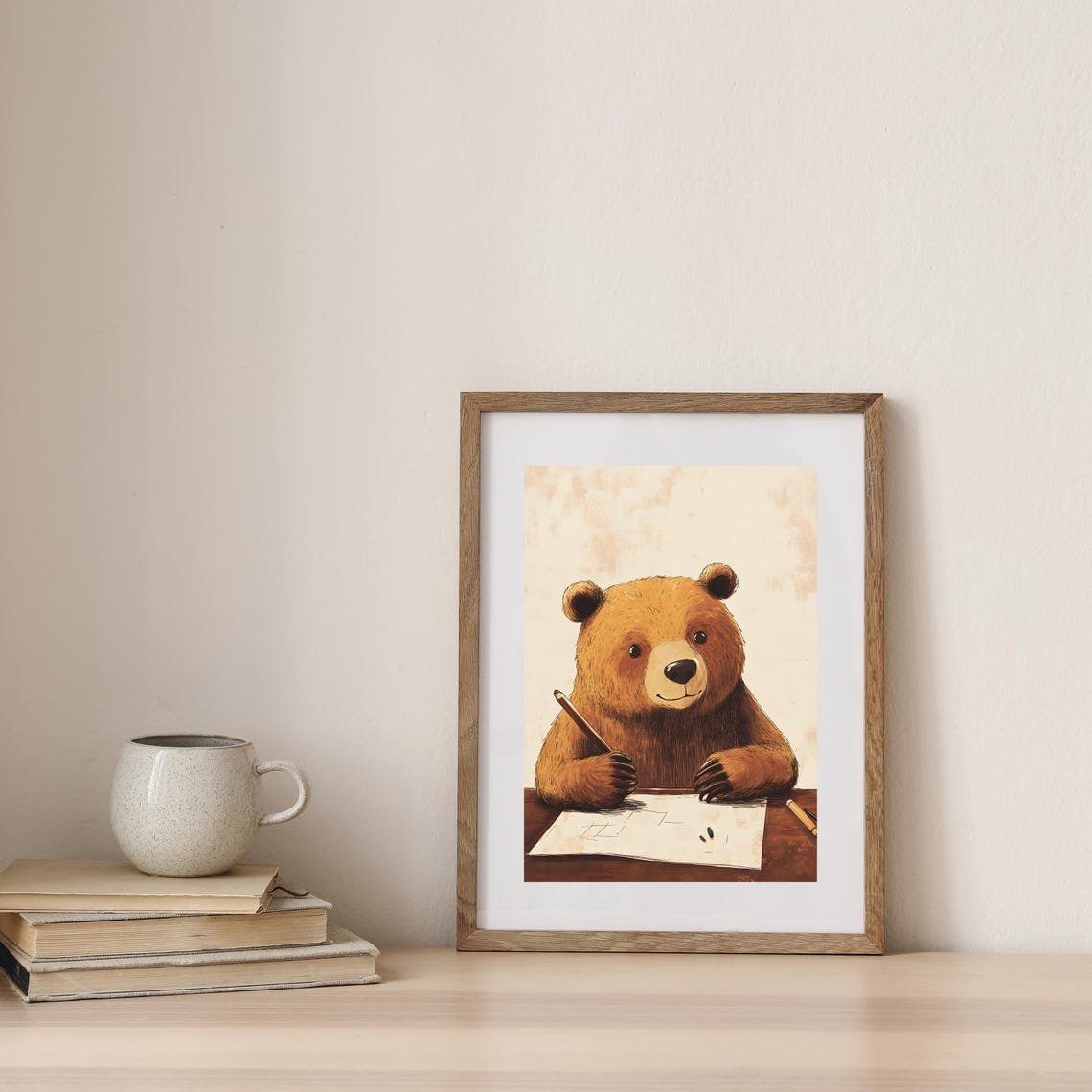 Creative Brown Bear Sketching at a Desk Holding a Pencil Poster - Image 7