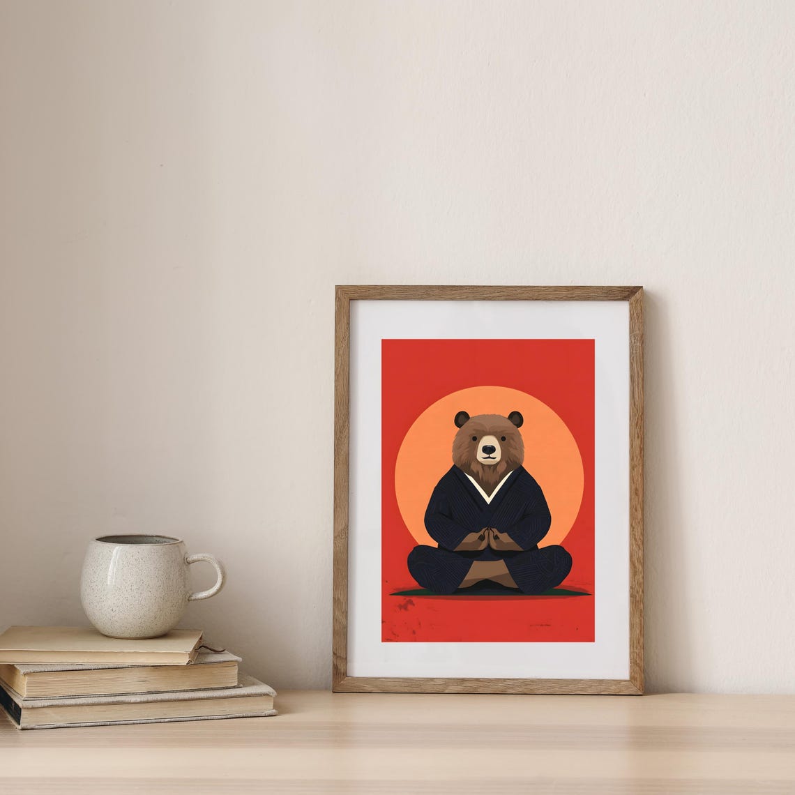 Zen Bear Meditating In A Kimono Before A Glowing Rising Sun Poster - Image 7