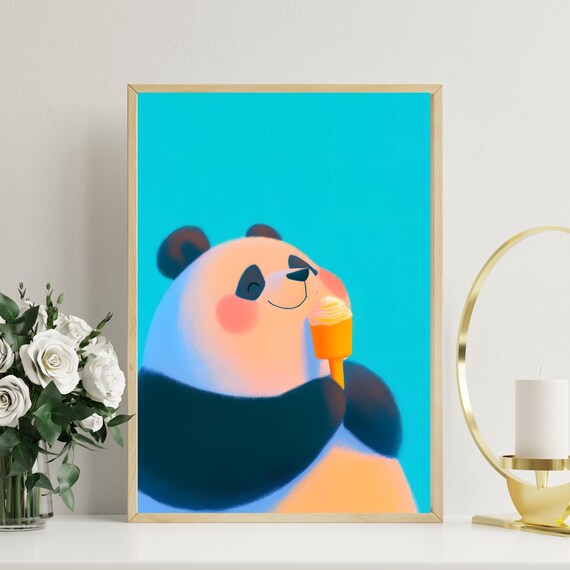 Cute Blushing Pink Panda Enjoying Soft Serve Ice Cream Cone Poster