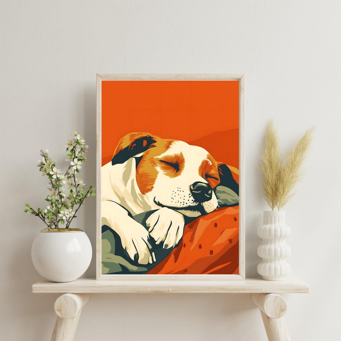 Sleeping Puppy Pop Art Portrait On A Bold Orange Background Print - Image 3