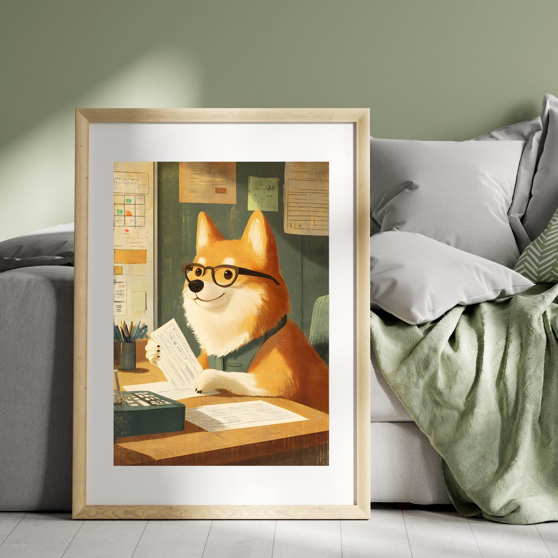Corgi Dog Wearing Glasses Reviewing Paperwork At The Office Poster - Image 7