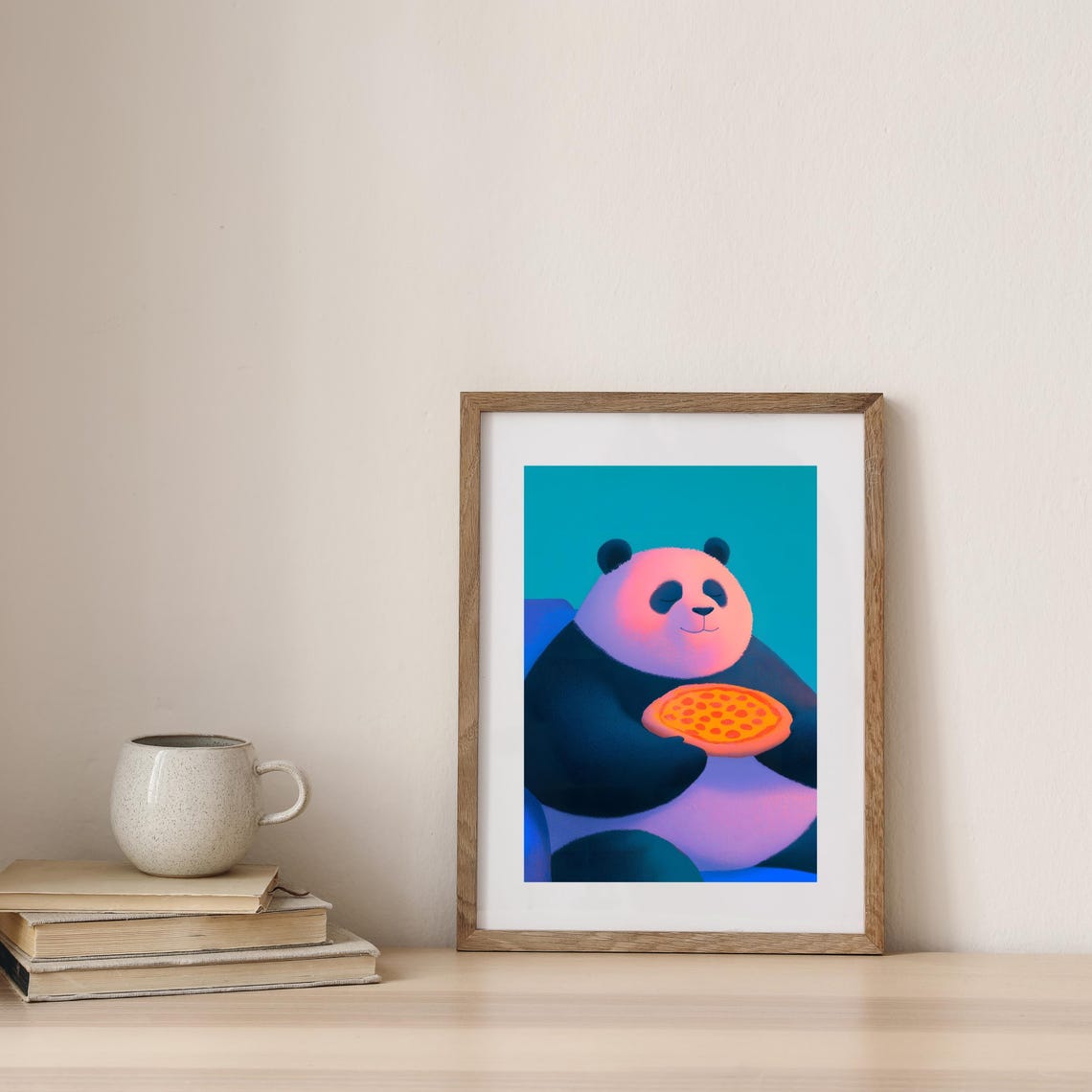 Happy Pink Panda Blissfully Holding a Pepperoni Pizza Poster - Image 3