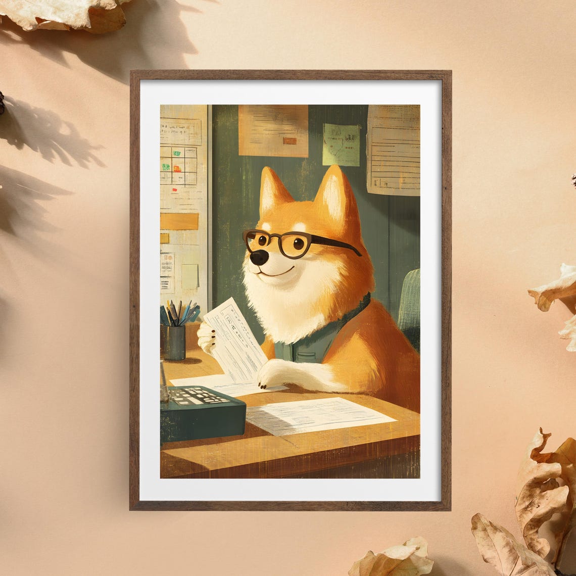 Corgi Dog Wearing Glasses Reviewing Paperwork At The Office Poster - Image 3