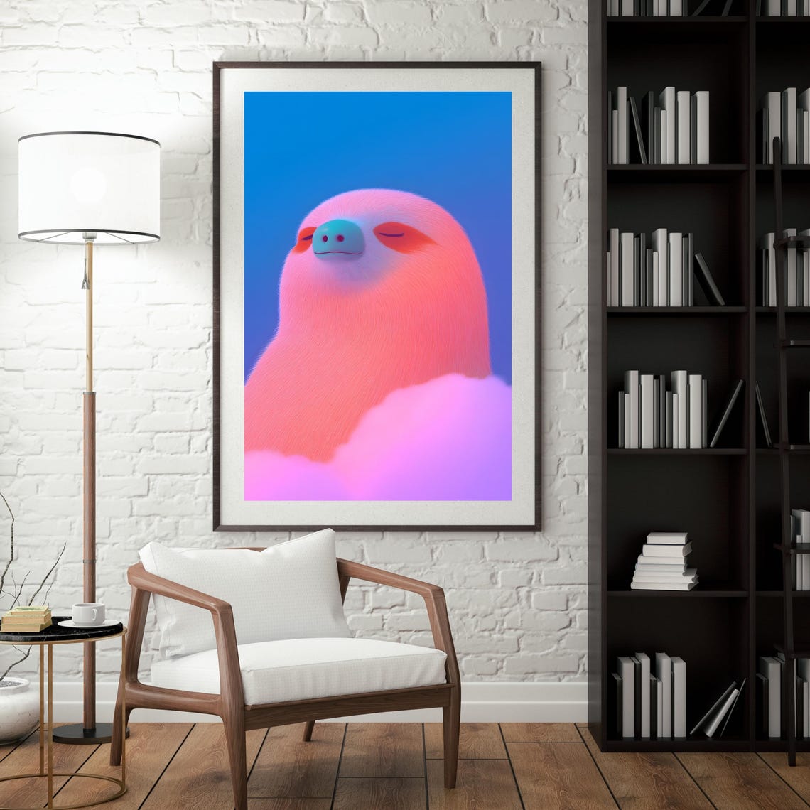 Dreamy Pink Sloth Resting Peacefully Among Soft Pastel Clouds Poster - Image 4