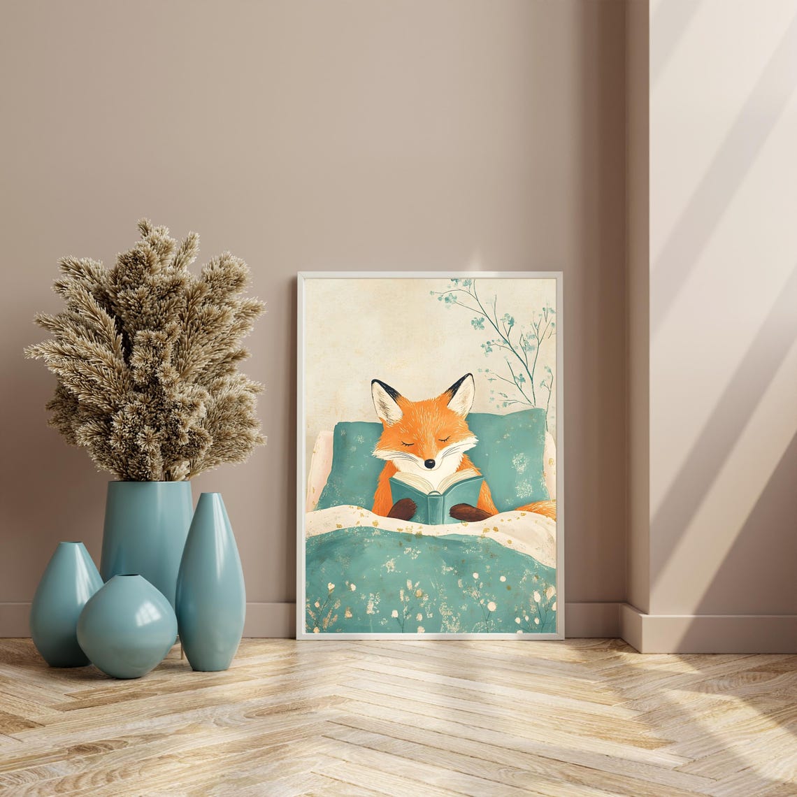 Fox Reading Book in Bed Cute Cozy Bedtime Animal Nursery Art Poster - Image 8