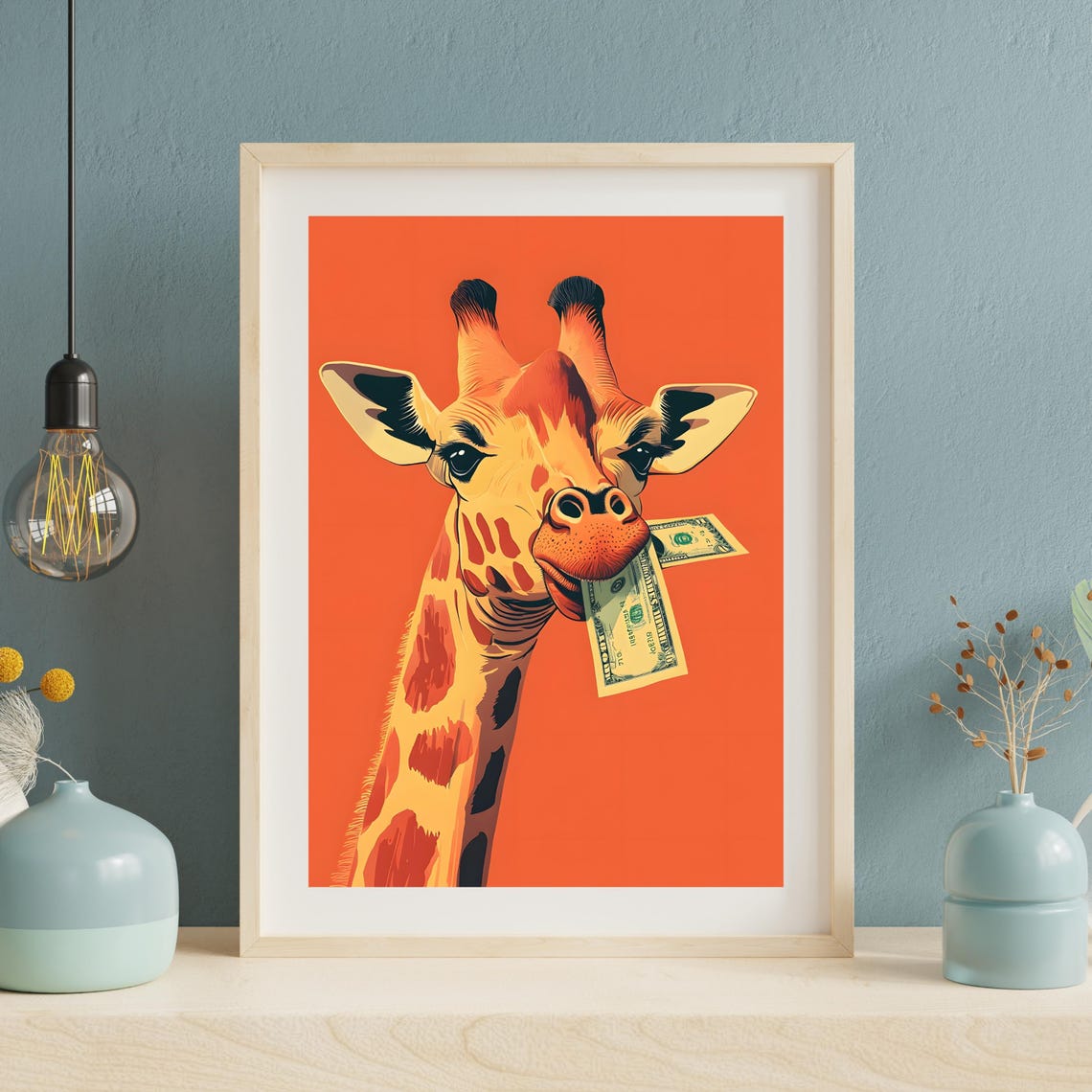 Money Giraffe Wall Art Whimsical Giraffe Poster Funny Animal Illustration Bold Giraffe Artwork Unique Wall Decor For Animal - Image 3