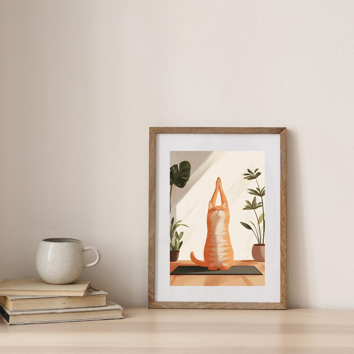 Orange Cat Stretching in Yoga Pose on Mat in Sunlit Room Poster - Image 7