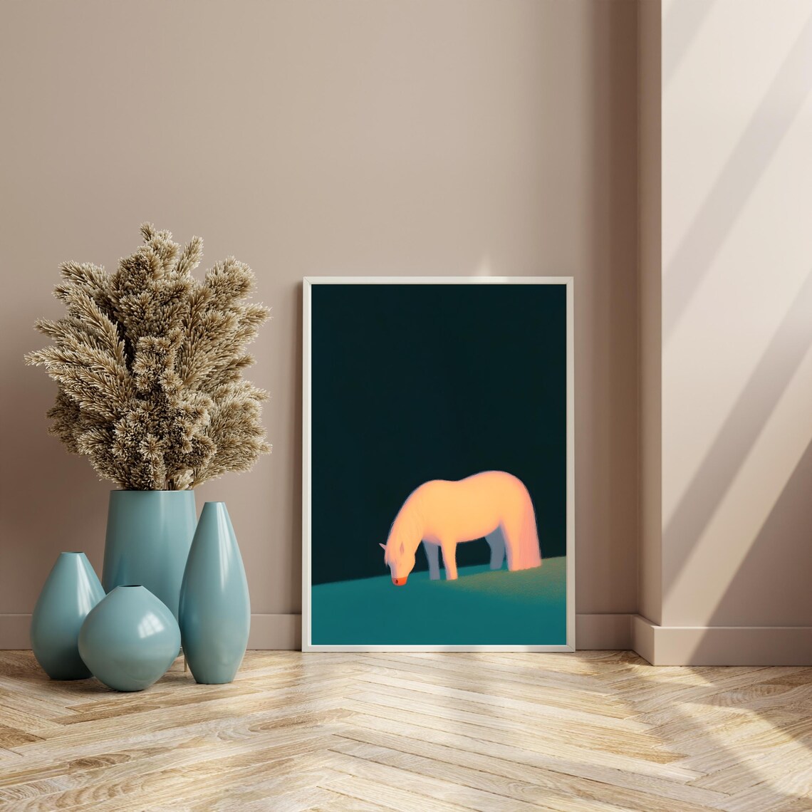Enchanting White Horse Poster White Horse Wall Art Serene Horse Art Minimalist Animal Art Dreamy Horse Illustration - Image 4