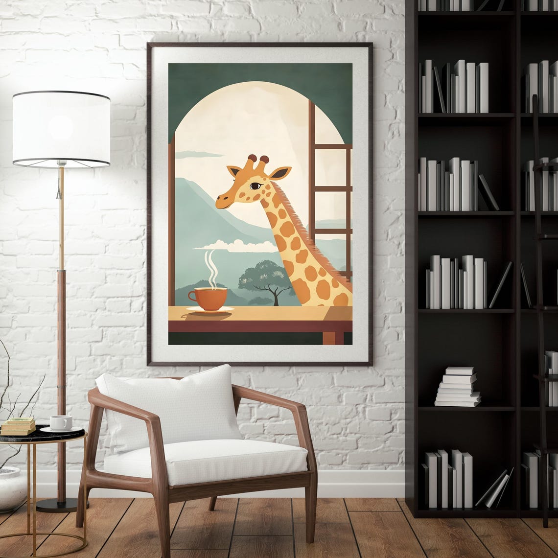 Giraffe Peeking Through A Window At A Steaming Cup Of Coffee Poster - Image 5