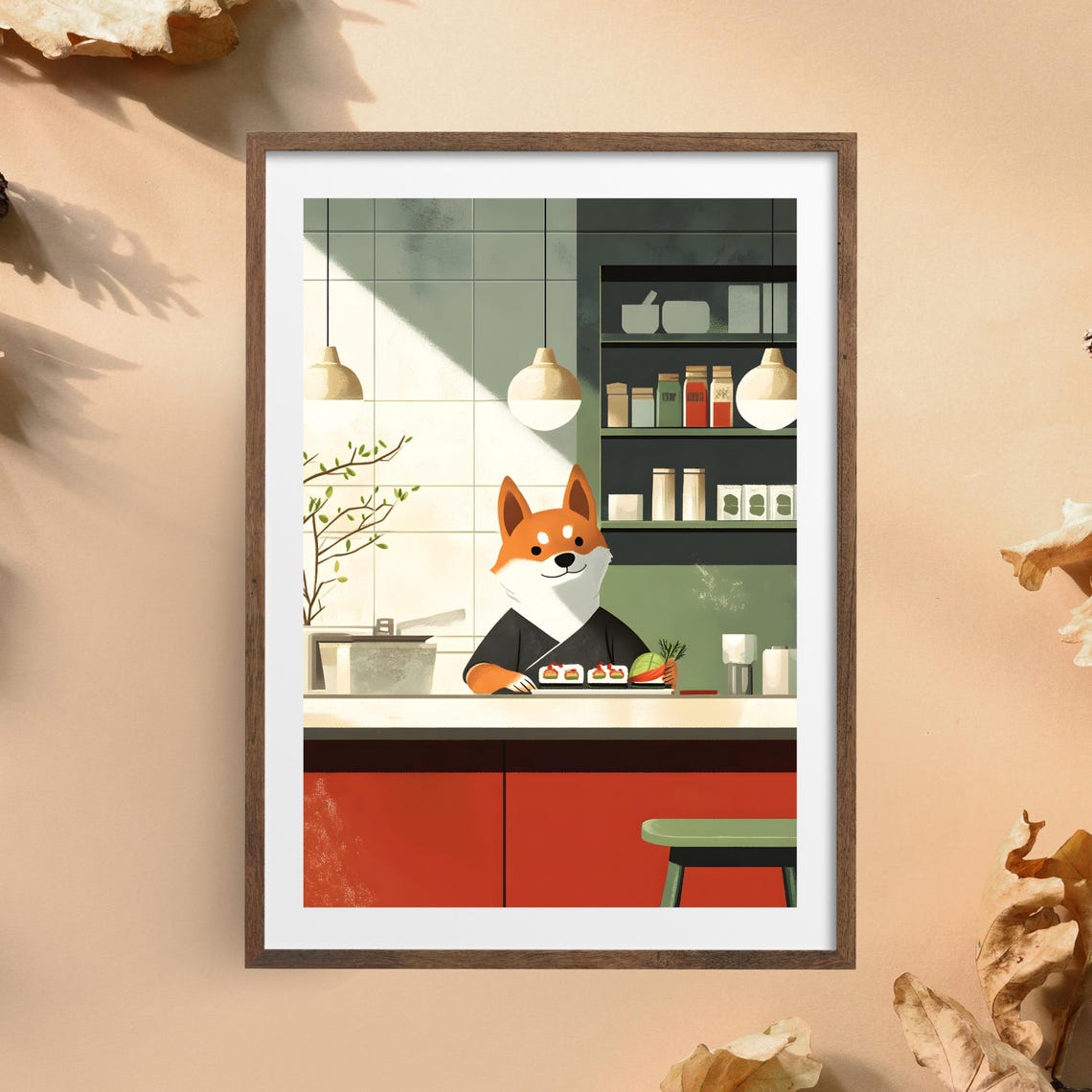 Cute Shiba Inu Sushi Chef Poster Japanese Kitchen Wall Art Adorable Dog Cooking Art Shiba Inu Sushi Art Print Japanese Culinary - Image 2
