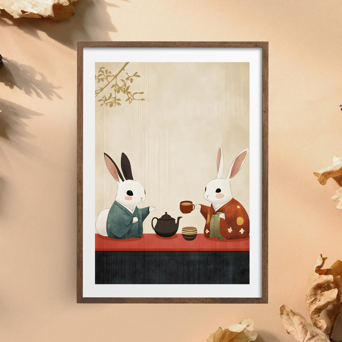 Two Rabbits In Kimono Sharing Tea Japanese Style Cute Animal Poster - Image 5
