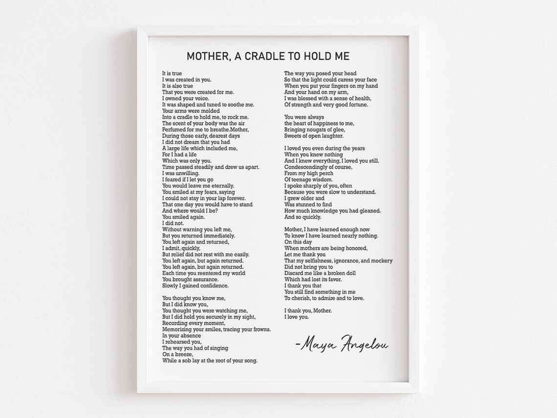 Maya Angelou Mother A Cradle to Hold Me Poetry Tribute Poster