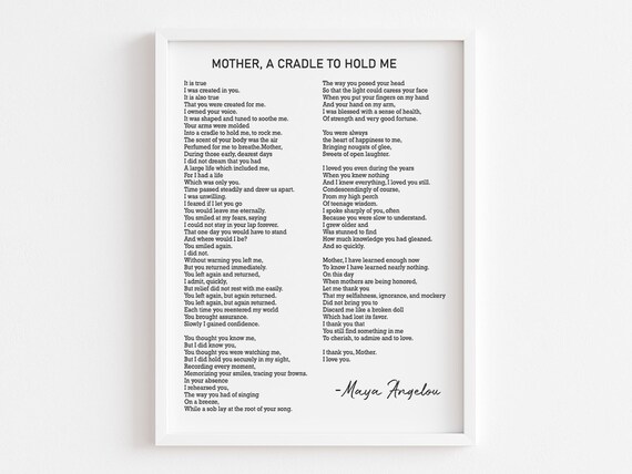 Maya Angelou Mother A Cradle to Hold Me Poetry Tribute Poster