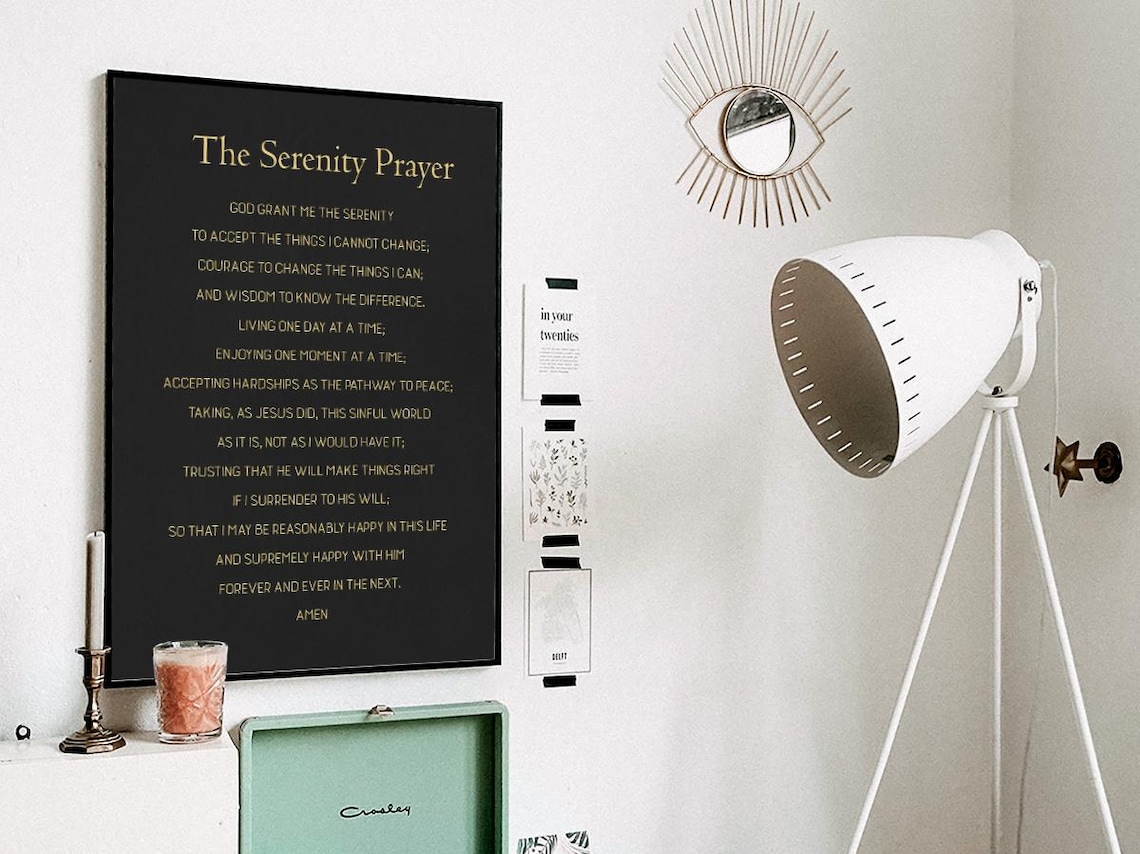 The Serenity Prayer Full Text Gold On Black Elegant Religious Poster - Image 3