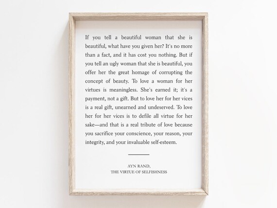 If You Tell A Beautiful Quote By Ayn Rand The Virtue Of Selflishness Literary Wall Art Typography Decor Gift
