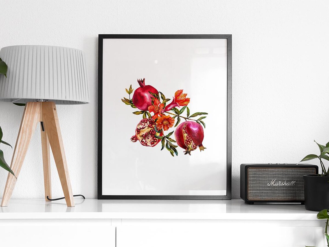 Pomegranate Botanical Watercolor, Retro Kitchen Art Print - Image 2