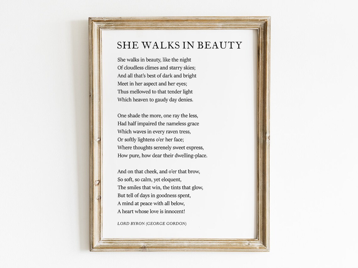 She Walks In Beauty, Lord Byron Poetry Print