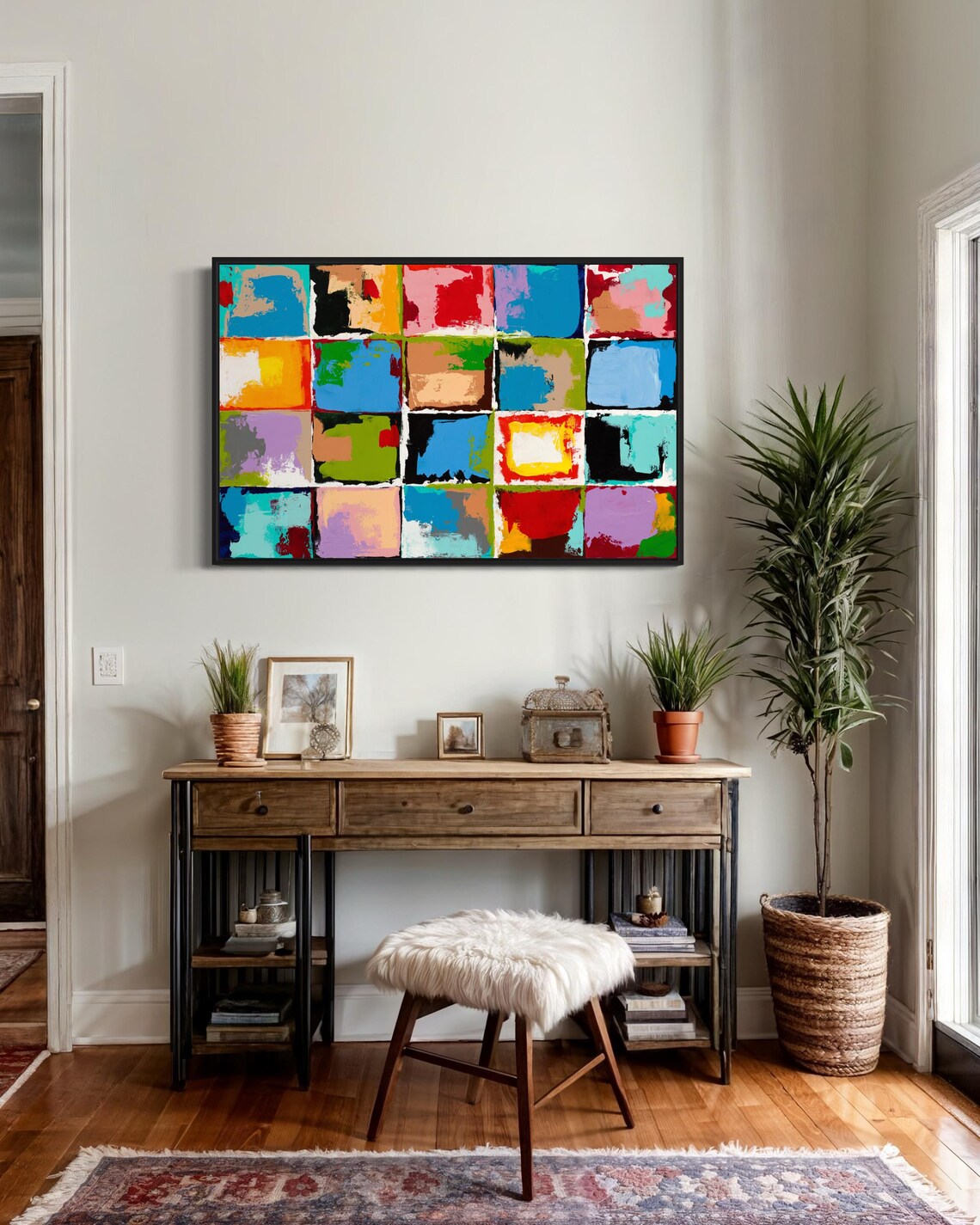 Urban Mosaic Twenty Colorful Abstract Squares Grid Art Poster - Image 2