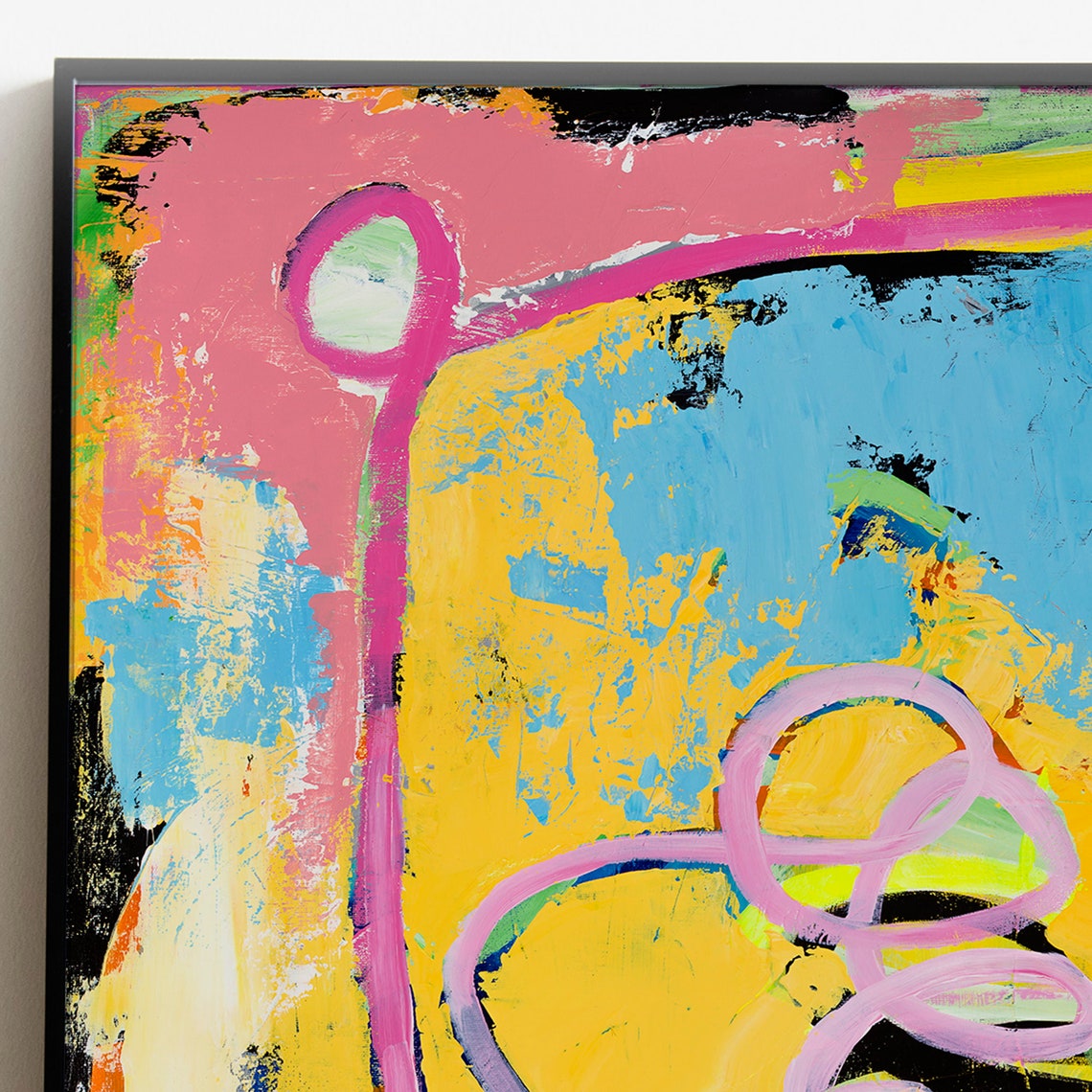 Unnamed Neon Yellow Pink Squiggle Playful Abstract Art Poster - Image 3
