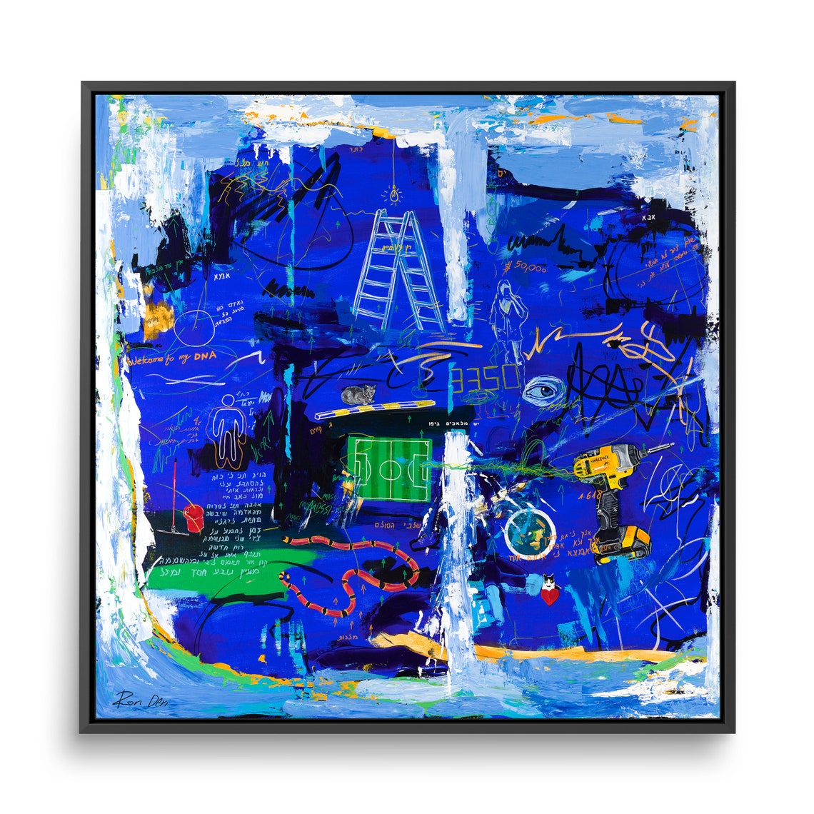 Angels In Jaffa Deep Blue Symbolic Mixed Media Painting Poster
