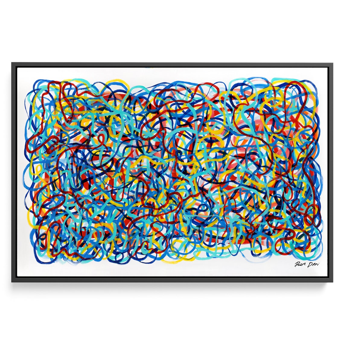 Tangled Multicolor Looping Lines Energetic Scribble Art Poster - Image 3