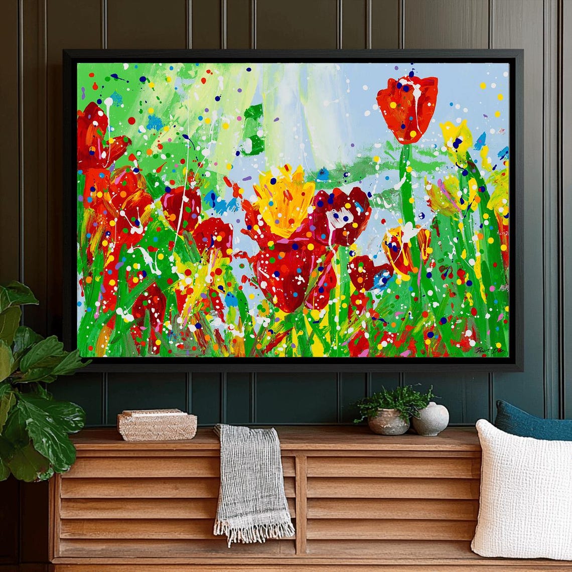 Red Yellow Tulips Field Wide Floral Abstract Artwork Decor Poster - Image 3
