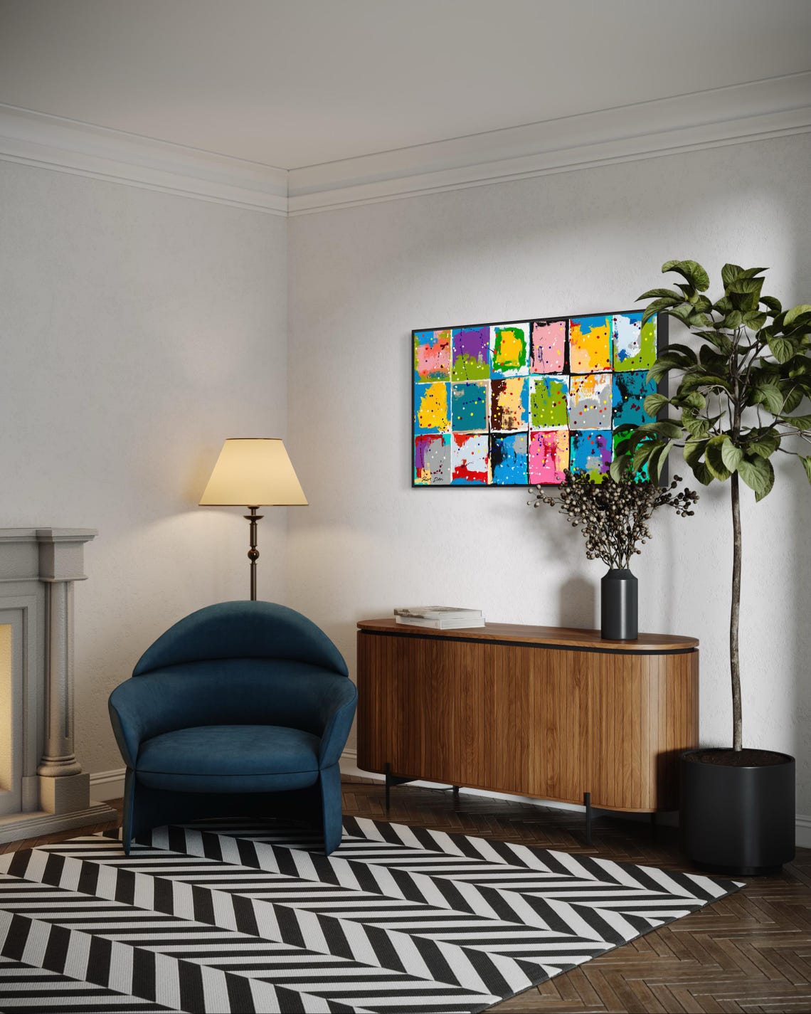 Colorful Painted Squares Wide Grid Modern Abstract Decor Poster - Image 4