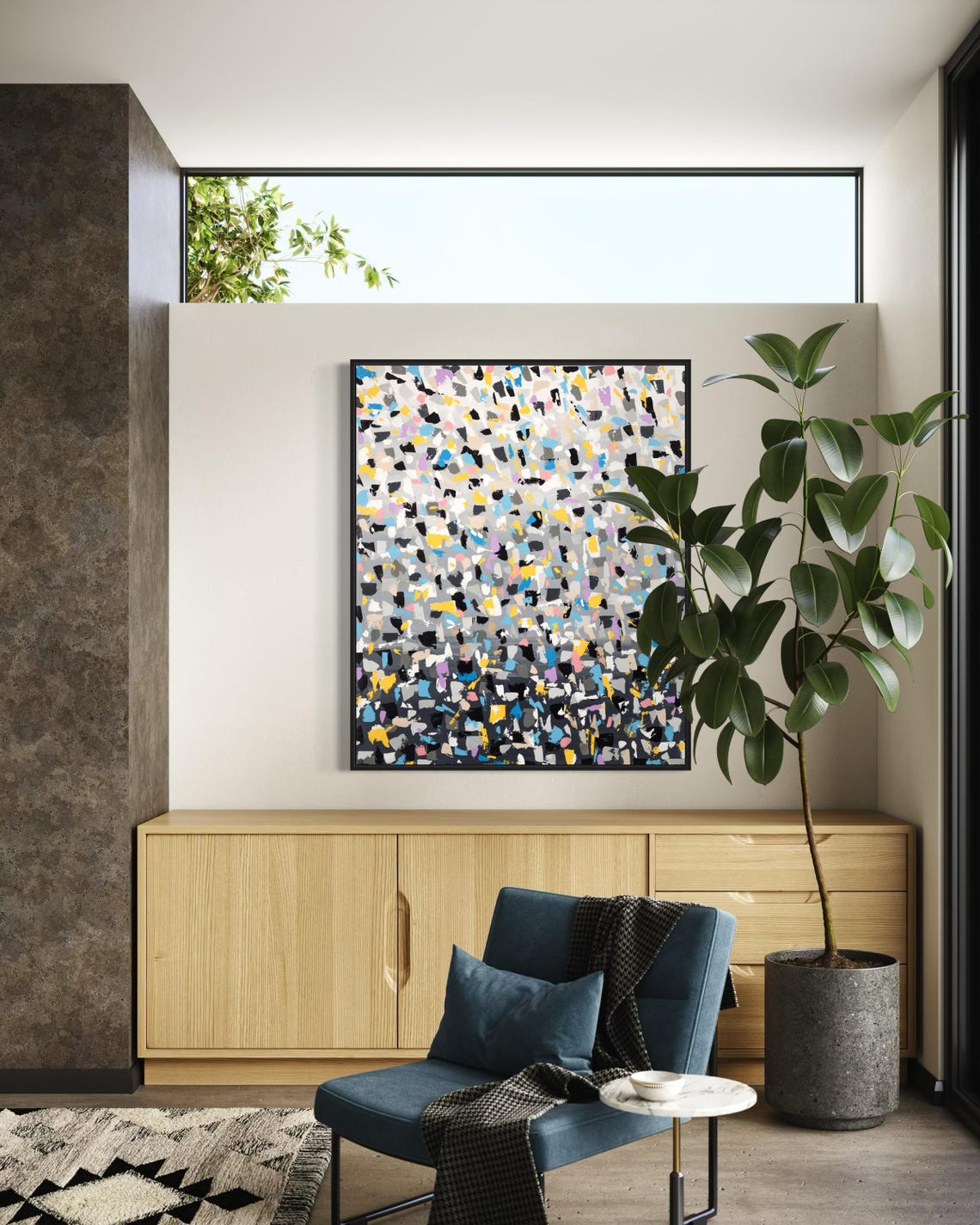 Charcoal Gradient Confetti Mosaic Poster Modern Black to White Art - Image 3
