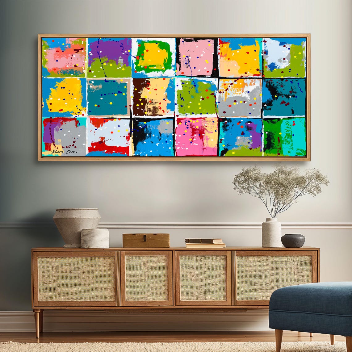Colorful Painted Squares Wide Grid Modern Abstract Decor Poster - Image 2