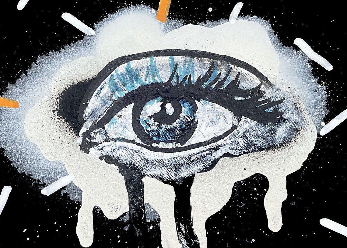 Surreal Melting Eye on Black with Confetti Dashes Framed Art Poster - Image 5
