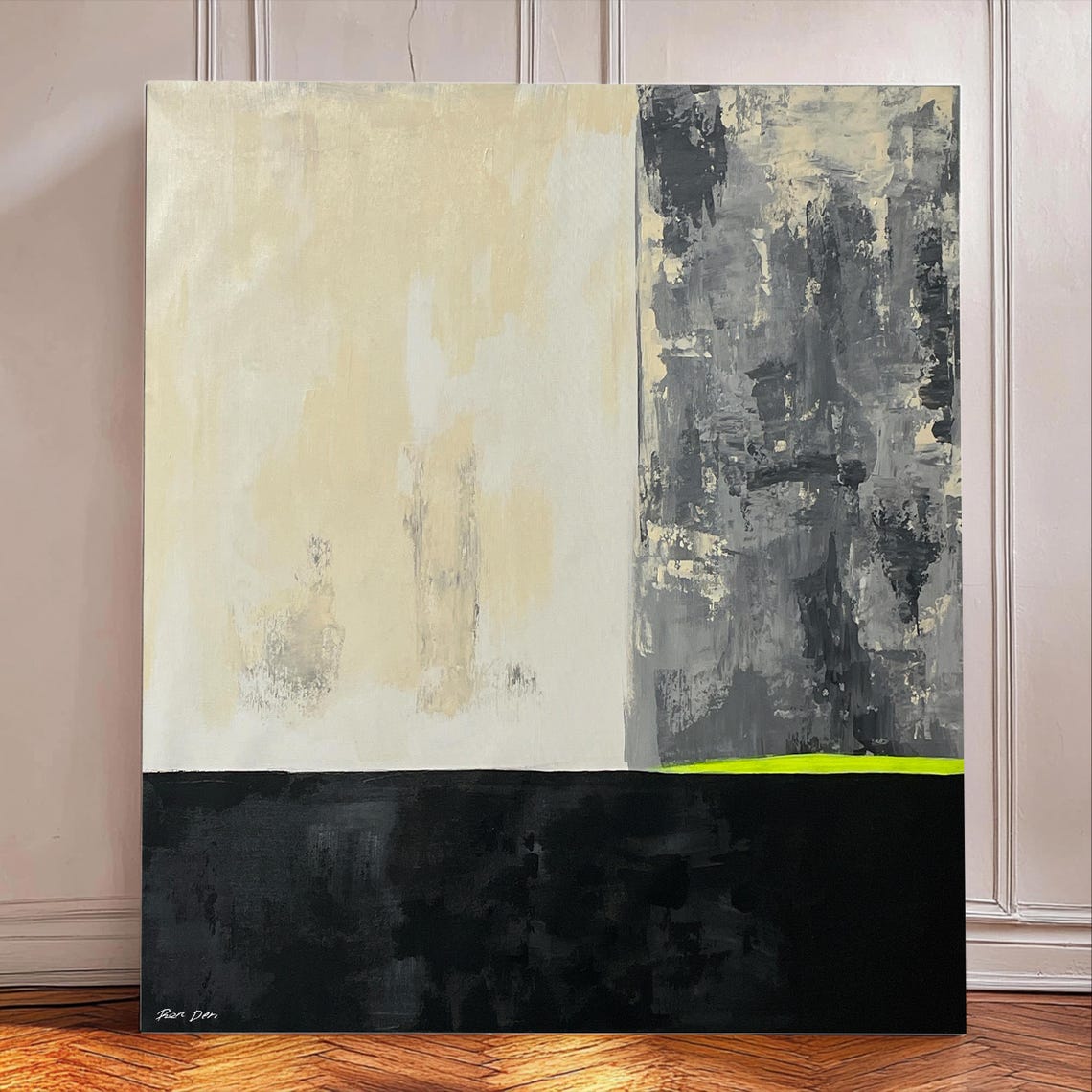Black White and Gray Blocked Minimalist Abstract with Neon Poster - Image 3