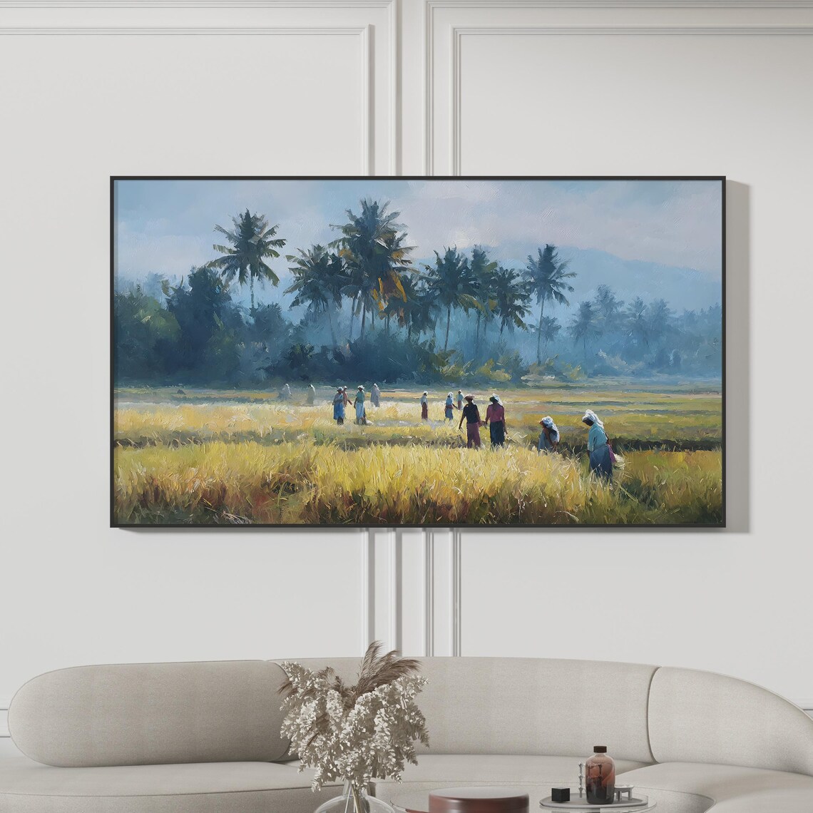 Golden Kerala Rice Paddy Field Workers Tropical Landscape Poster