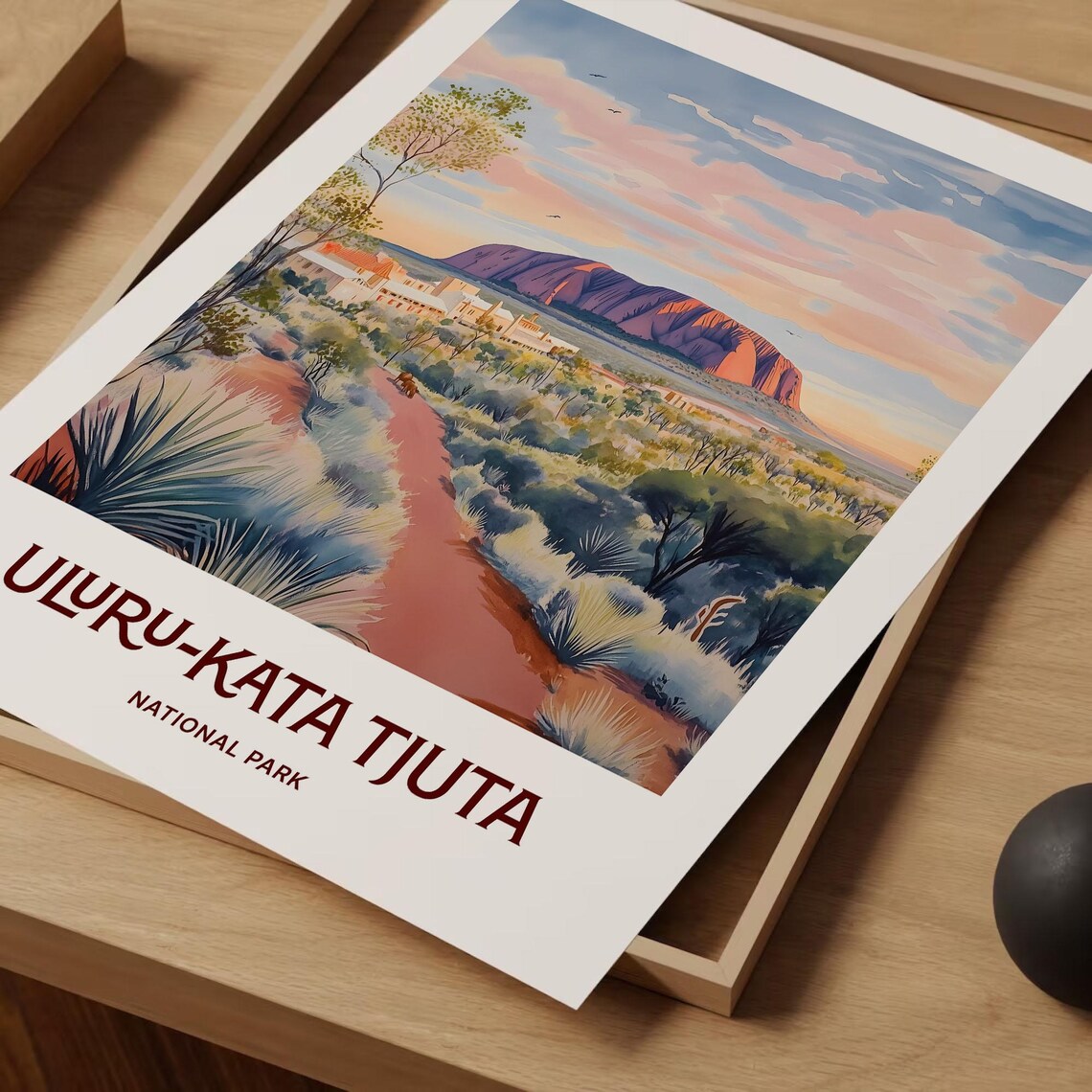 Uluru Kata Tjuta National Park Outback Sunset Watercolor Travel Poster - Image 2