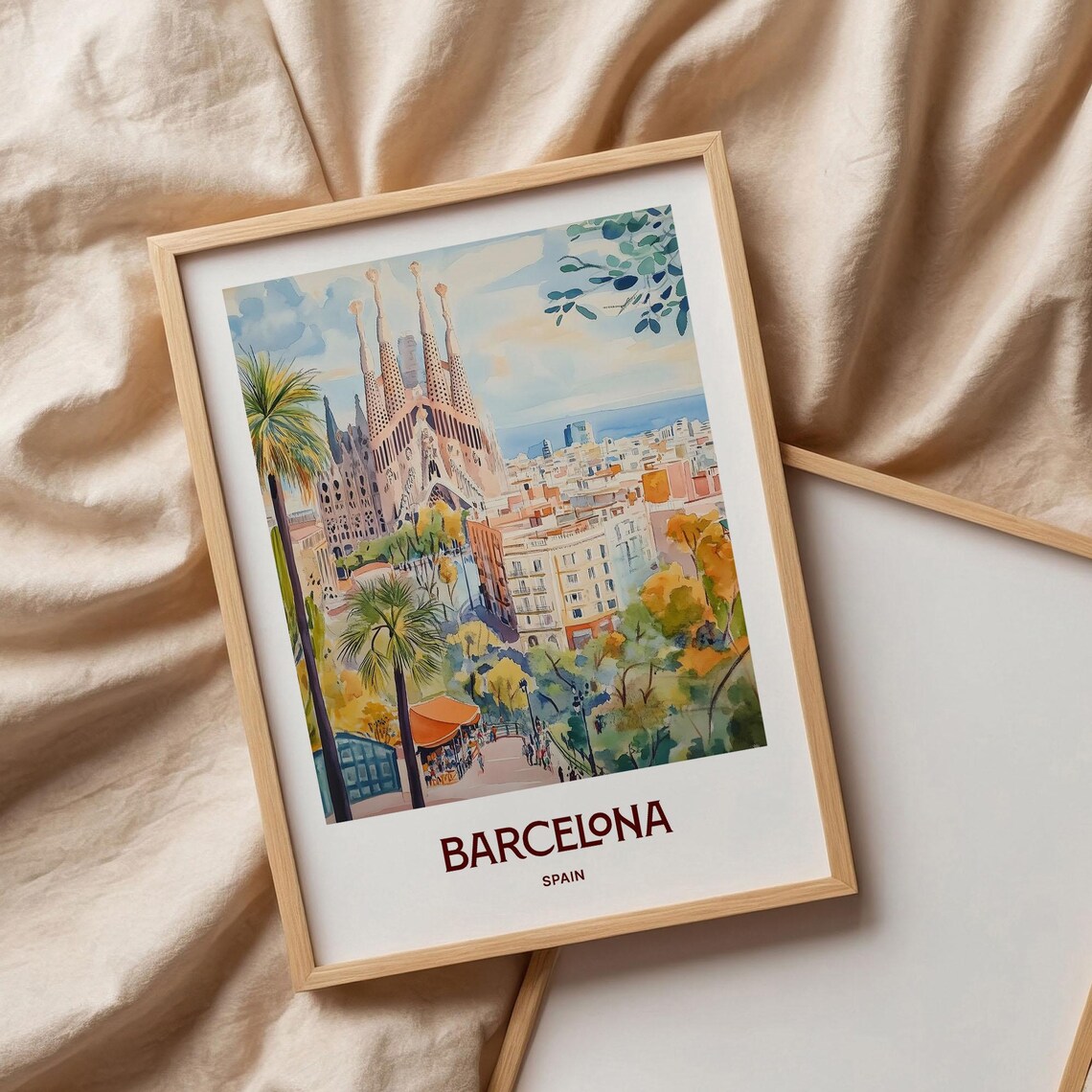 Barcelona Spain Sagrada Familia City Park Watercolor Travel Poster - Image 3