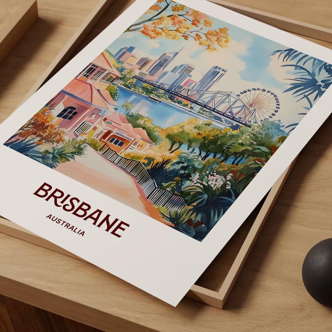 Brisbane Australia River Story Bridge Watercolor City Poster - Image 2