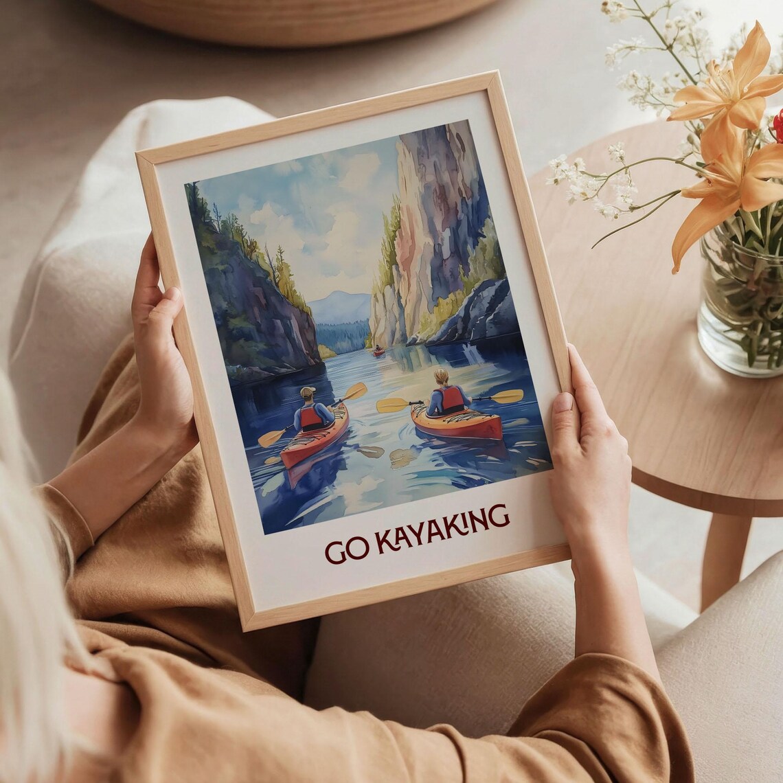 Go Kayaking Mountain Lake Watercolor Outdoor Sport Art Poster - Image 5