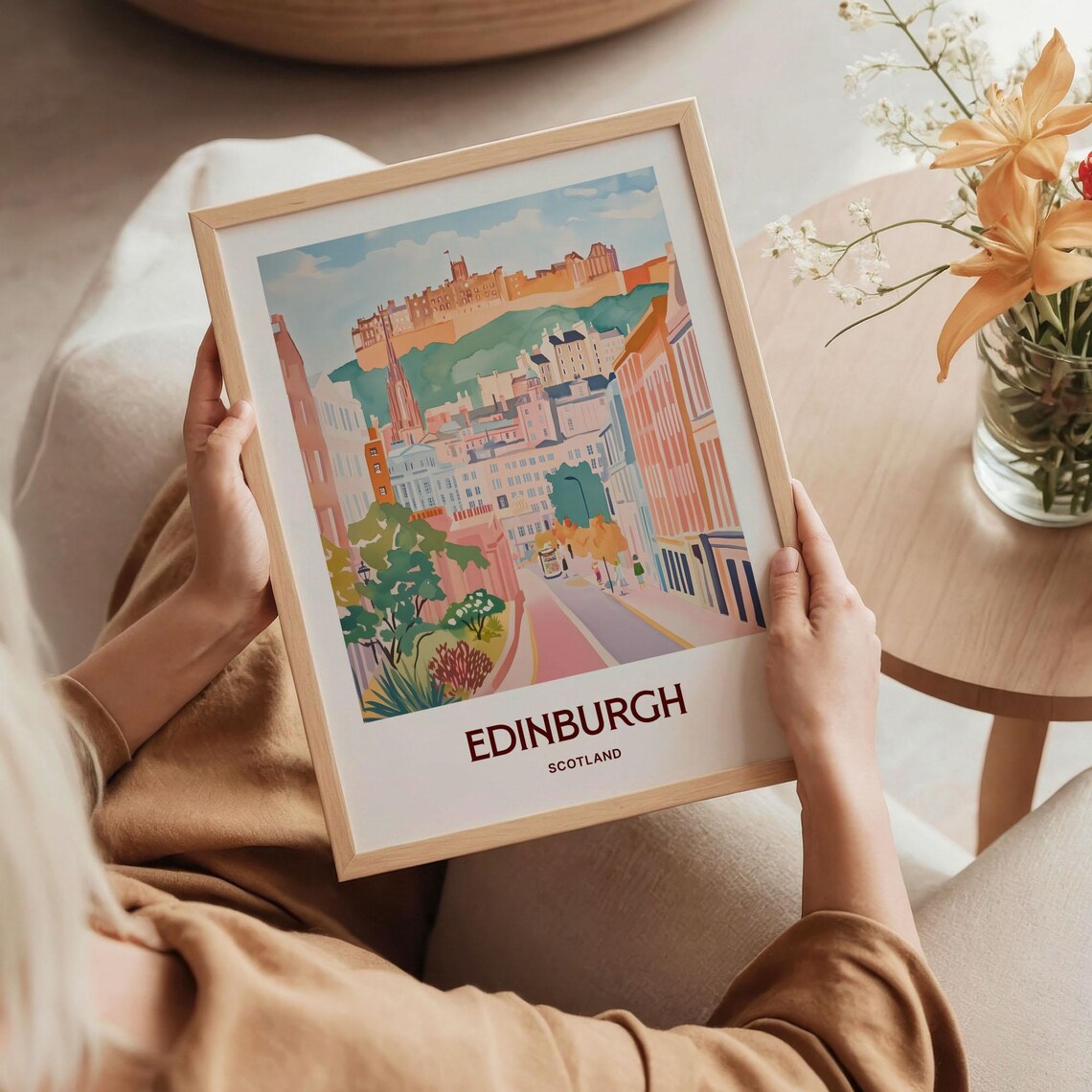 Edinburgh Scotland Castle View Historic Street Watercolor Travel Poster - Image 5