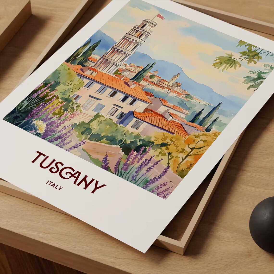 Tuscany Italy Historic Tower Lavender Watercolor Travel Poster - Image 2