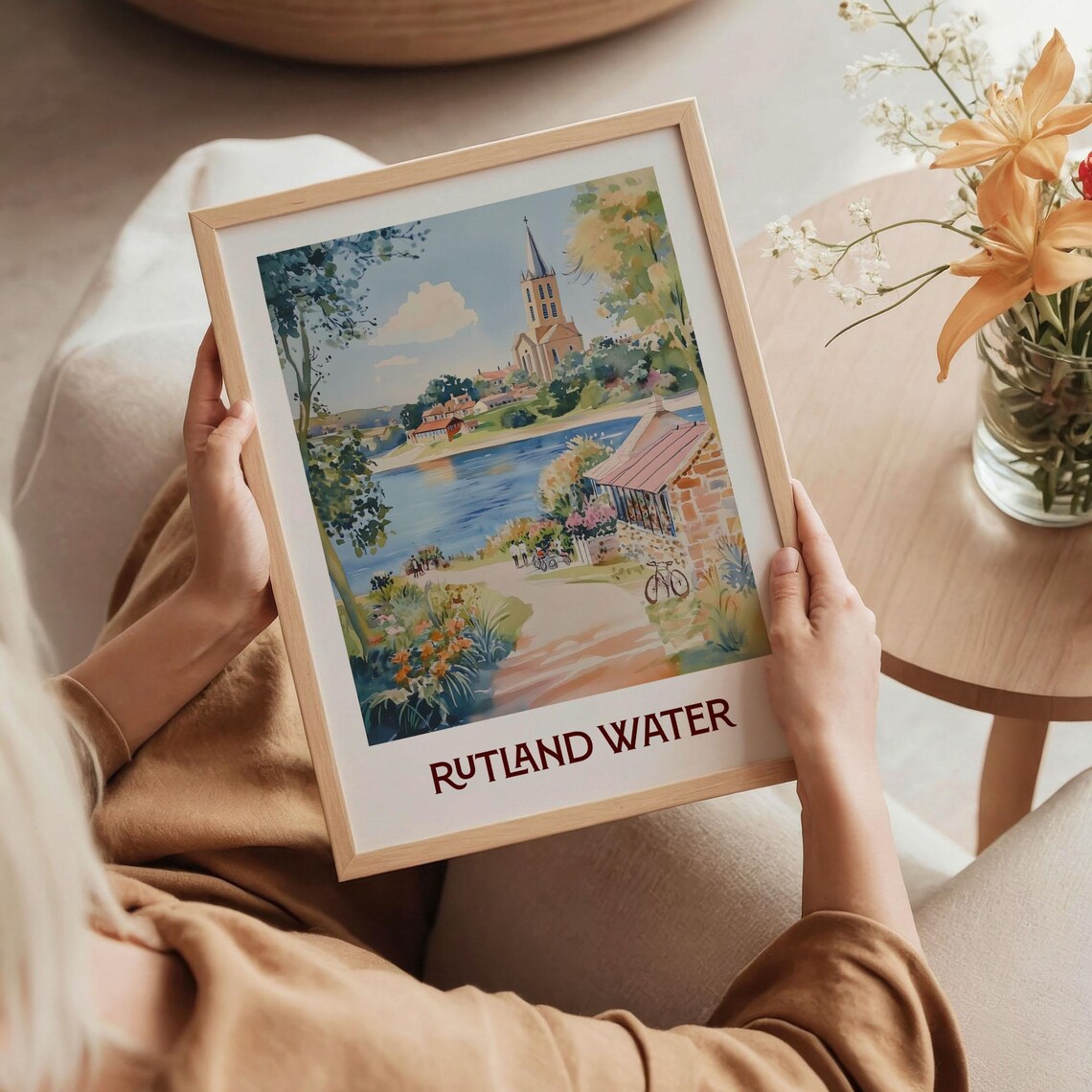 Rutland Water Lakeside Church Path Watercolor England Travel Poster - Image 5